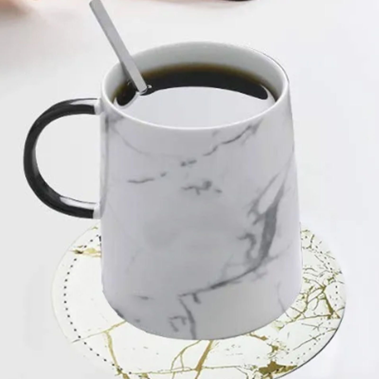 7PCS Drink Coaster Reversible Leather Round Platinum Marble Appearance 10cm Cup Mat for Home V1294-YM0512-3117220278711
