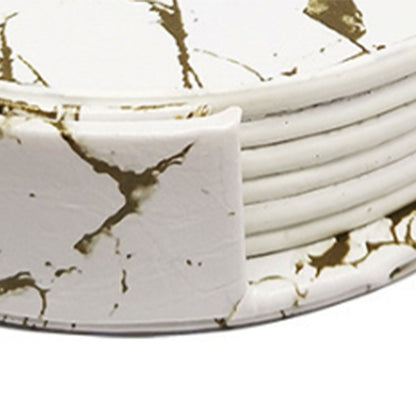 7PCS Drink Coaster Reversible Leather Round Platinum Marble Appearance 10cm Cup Mat for Home V1294-YM0512-3117220278711