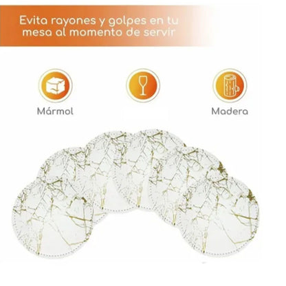 7PCS Drink Coaster Reversible Leather Round Platinum Marble Appearance 10cm Cup Mat for Home V1294-YM0512-3117220278711