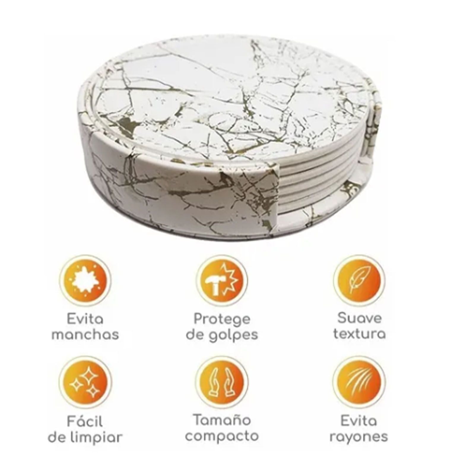 7PCS Drink Coaster Reversible Leather Round Platinum Marble Appearance 10cm Cup Mat for Home V1294-YM0512-3117220278711