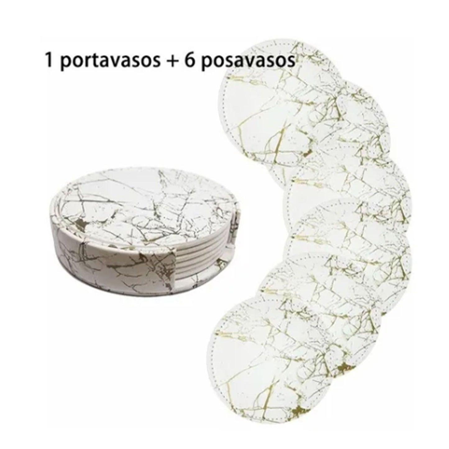 7PCS Drink Coaster Reversible Leather Round Platinum Marble Appearance 10cm Cup Mat for Home V1294-YM0512-3117220278711