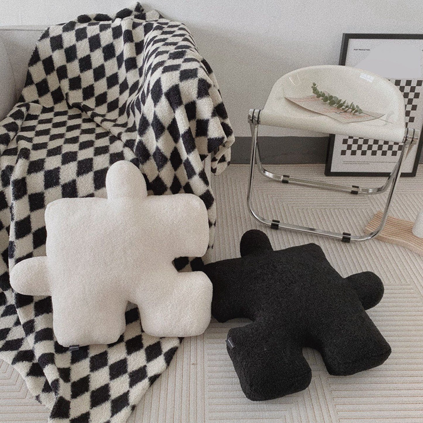 Plush Throw Pillow Ultra Soft Cushion Puzzle Special Shaped for Sofa Bed Window Home Decor Black V1294-YM0512-3117220278811
