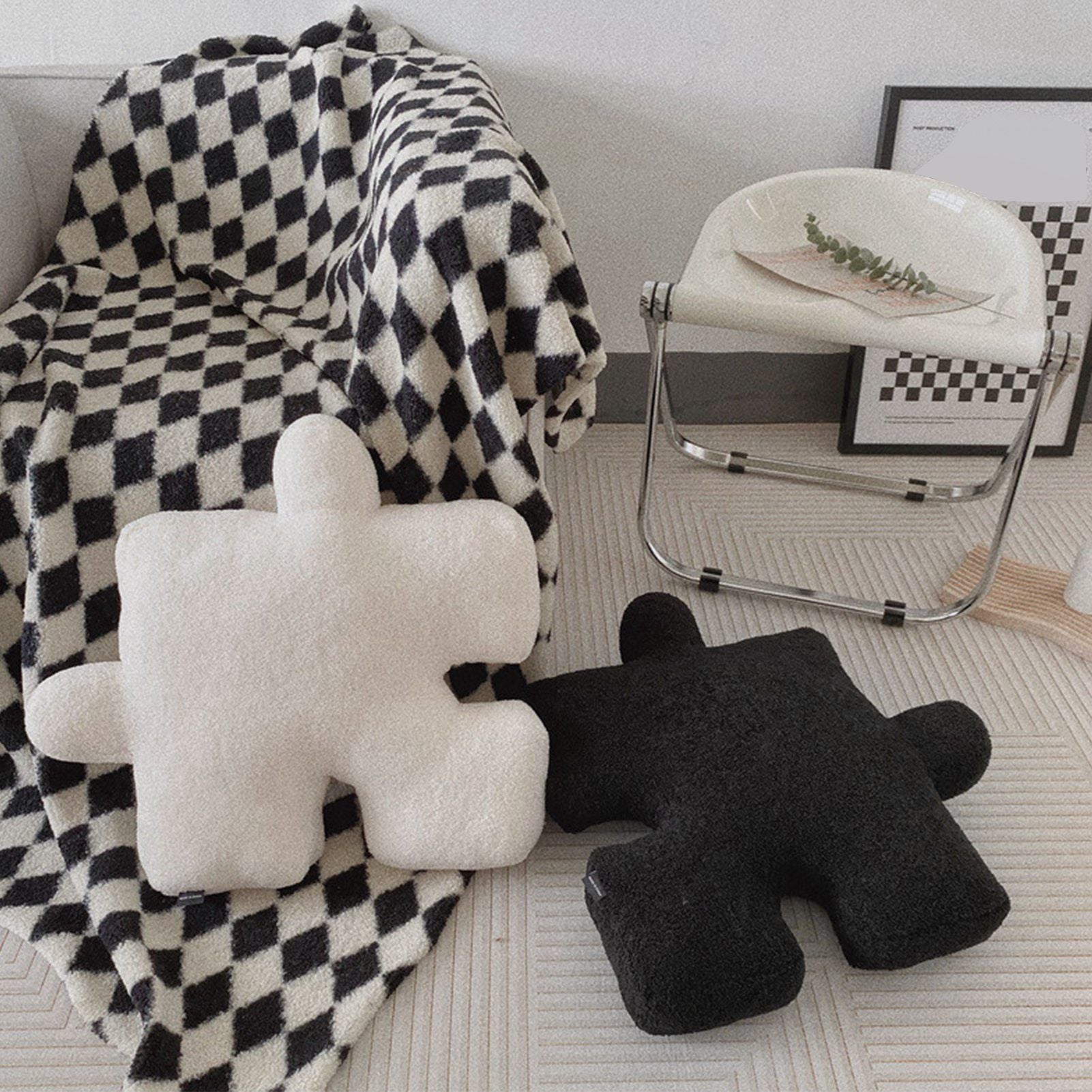 Plush Throw Pillow Ultra Soft Cushion Puzzle Special Shaped for Sofa Bed Window Home Decor Black V1294-YM0512-3117220278811