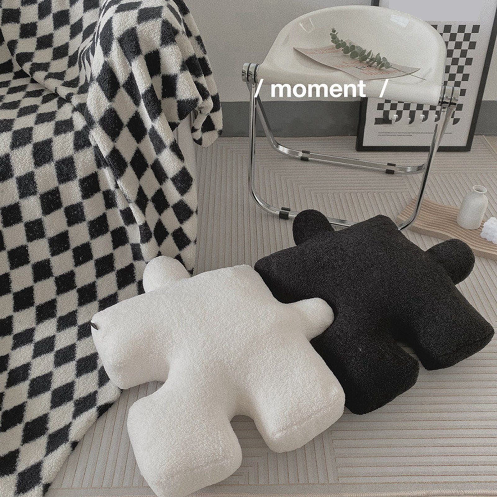 Plush Throw Pillow Ultra Soft Cushion Puzzle Special Shaped for Sofa Bed Window Home Decor Black V1294-YM0512-3117220278811