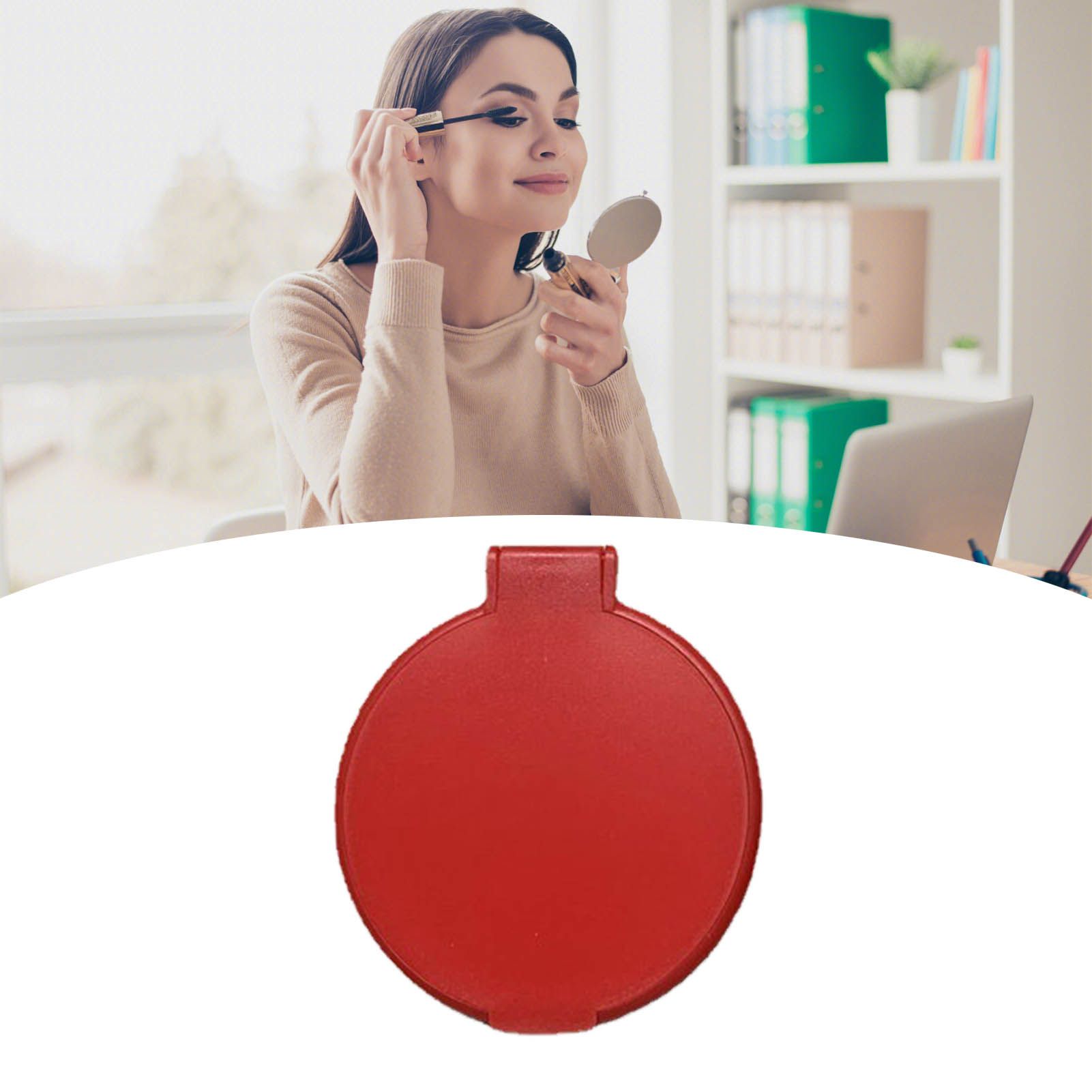 Single Sided Folding Circular Mirror Plastic Portable Compact Cosmetic Pocket Mirror Red V1294-YM0512-3117220281912