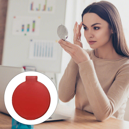 Single Sided Folding Circular Mirror Plastic Portable Compact Cosmetic Pocket Mirror Red V1294-YM0512-3117220281912