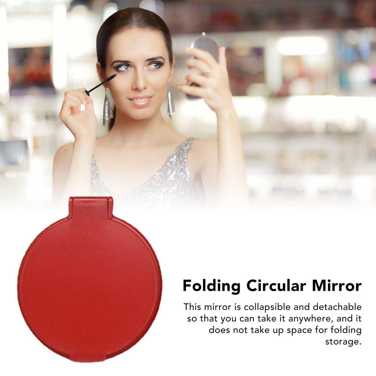 Single Sided Folding Circular Mirror Plastic Portable Compact Cosmetic Pocket Mirror Red V1294-YM0512-3117220281912