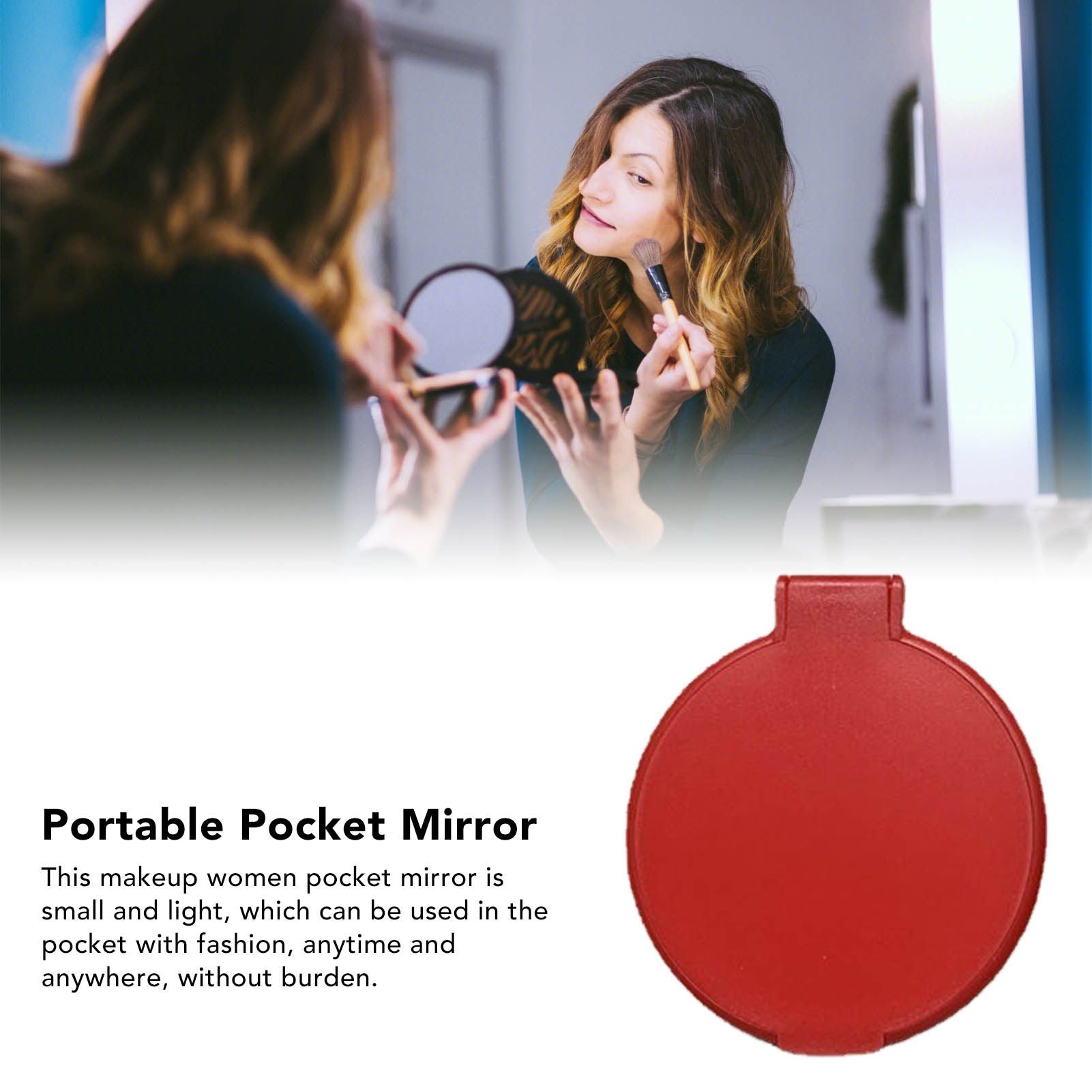 Single Sided Folding Circular Mirror Plastic Portable Compact Cosmetic Pocket Mirror Red V1294-YM0512-3117220281912