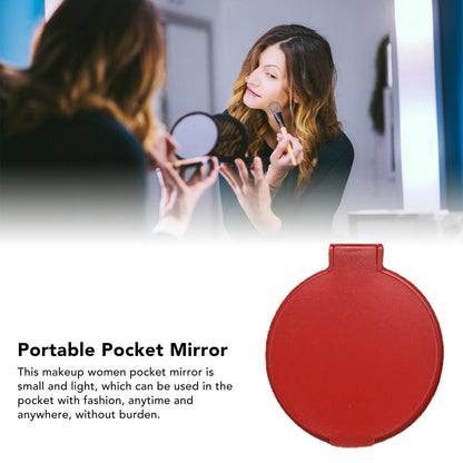 Single Sided Folding Circular Mirror Plastic Portable Compact Cosmetic Pocket Mirror Red V1294-YM0512-3117220281912