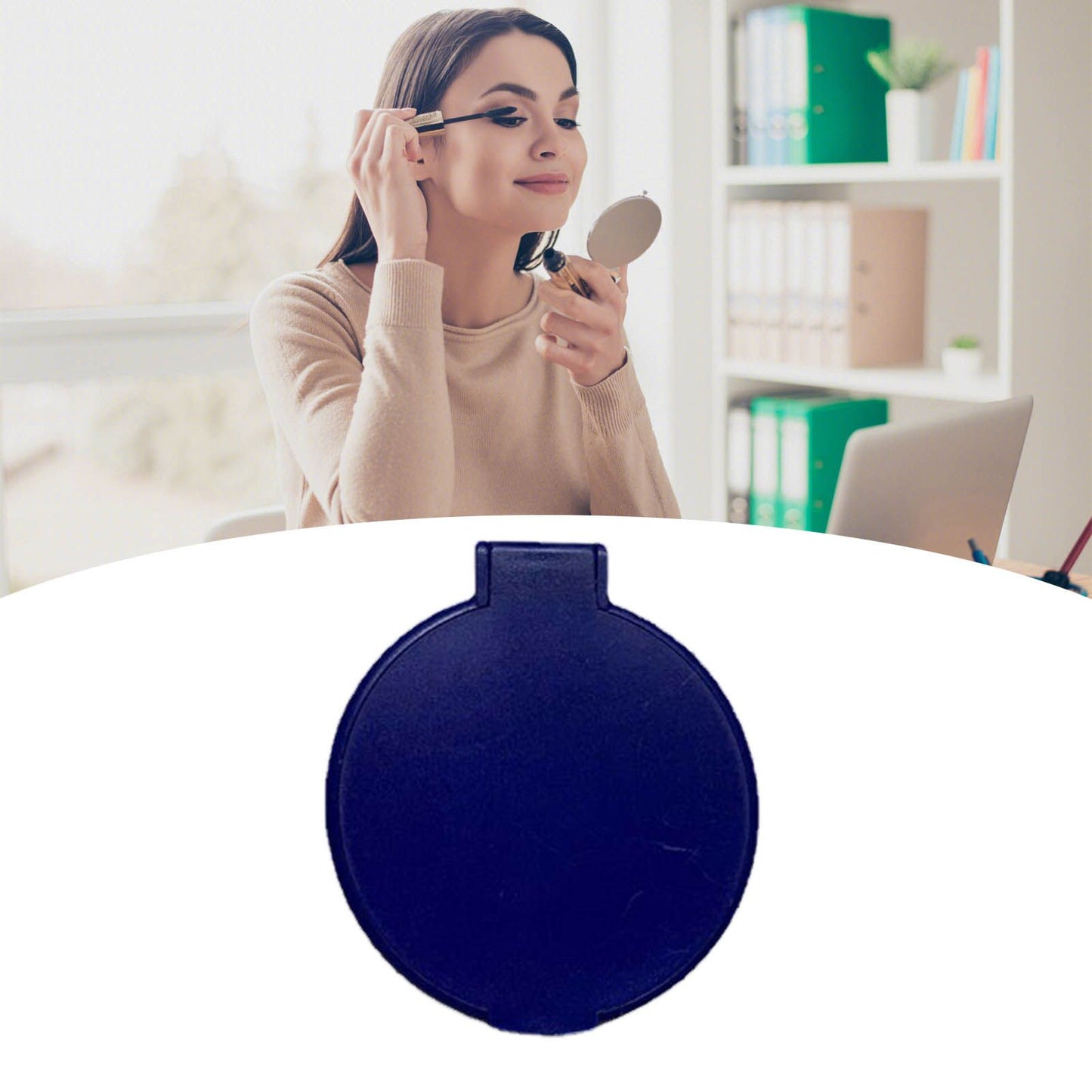 Single Sided Folding Circular Mirror Plastic Portable Compact Cosmetic Pocket Mirror Blue V1294-YM0512-3117220281913