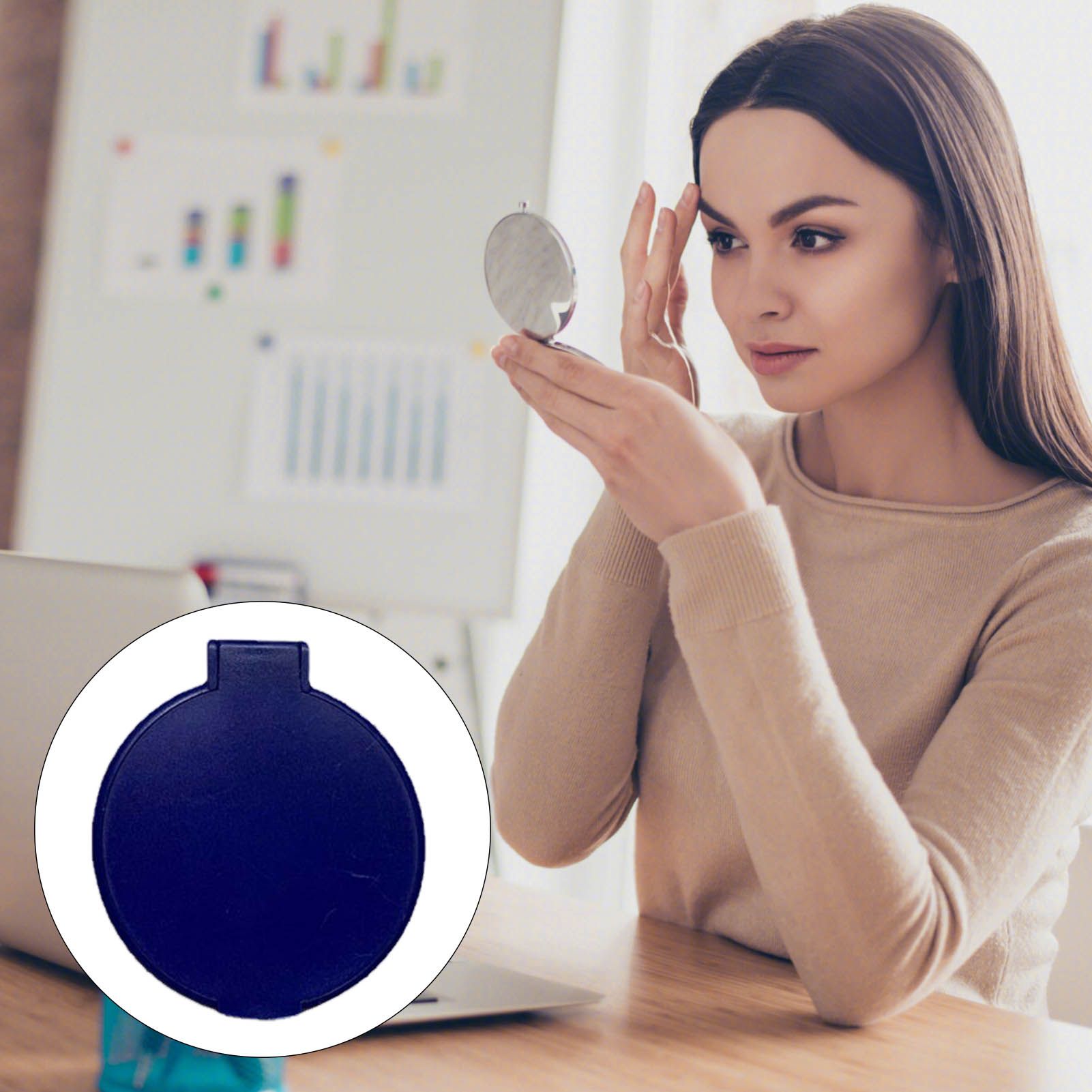 Single Sided Folding Circular Mirror Plastic Portable Compact Cosmetic Pocket Mirror Blue V1294-YM0512-3117220281913