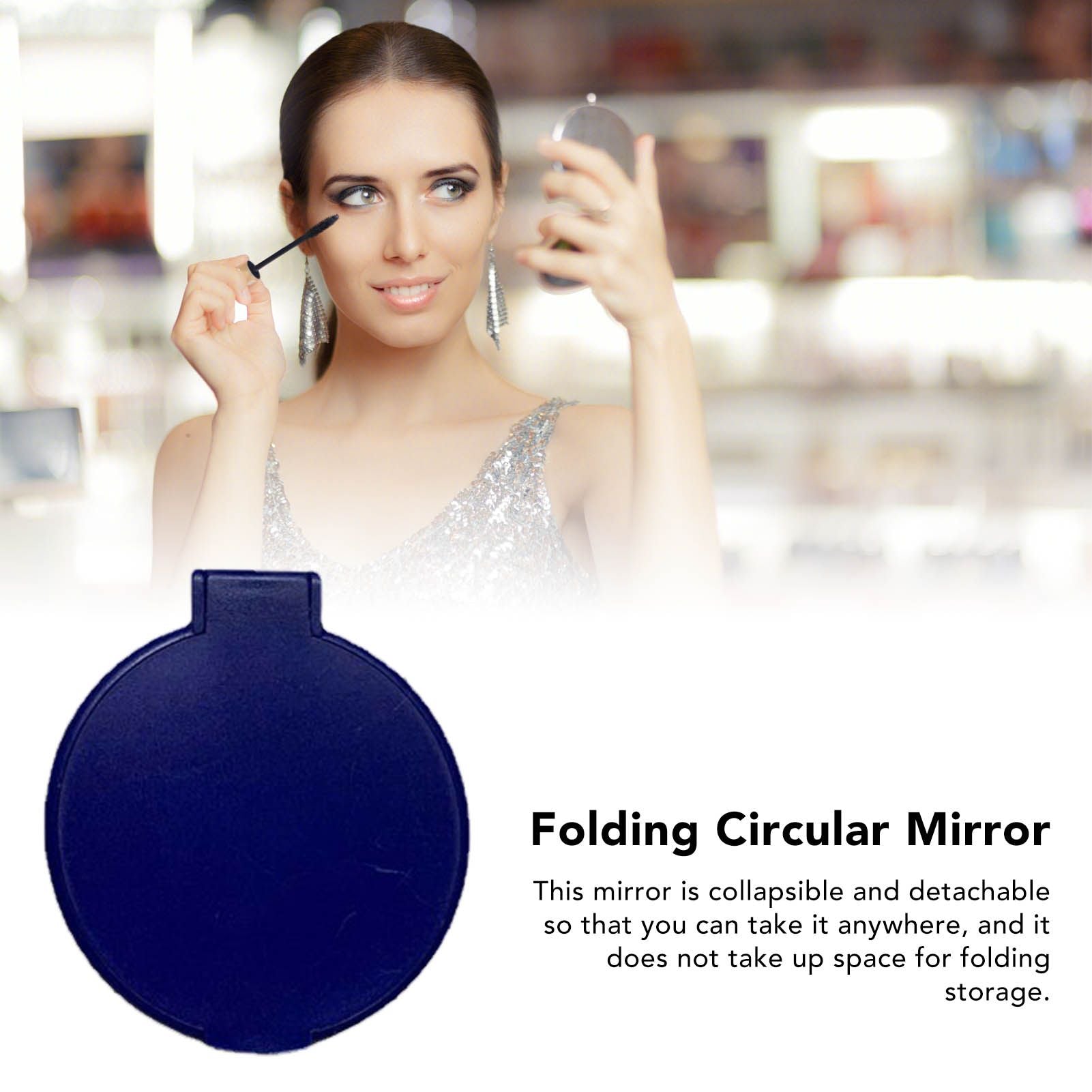 Single Sided Folding Circular Mirror Plastic Portable Compact Cosmetic Pocket Mirror Blue V1294-YM0512-3117220281913