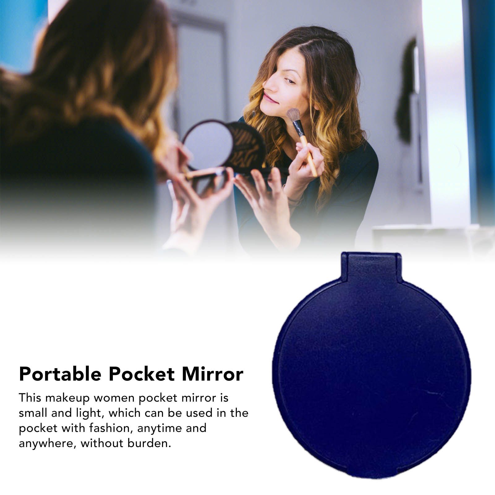 Single Sided Folding Circular Mirror Plastic Portable Compact Cosmetic Pocket Mirror Blue V1294-YM0512-3117220281913