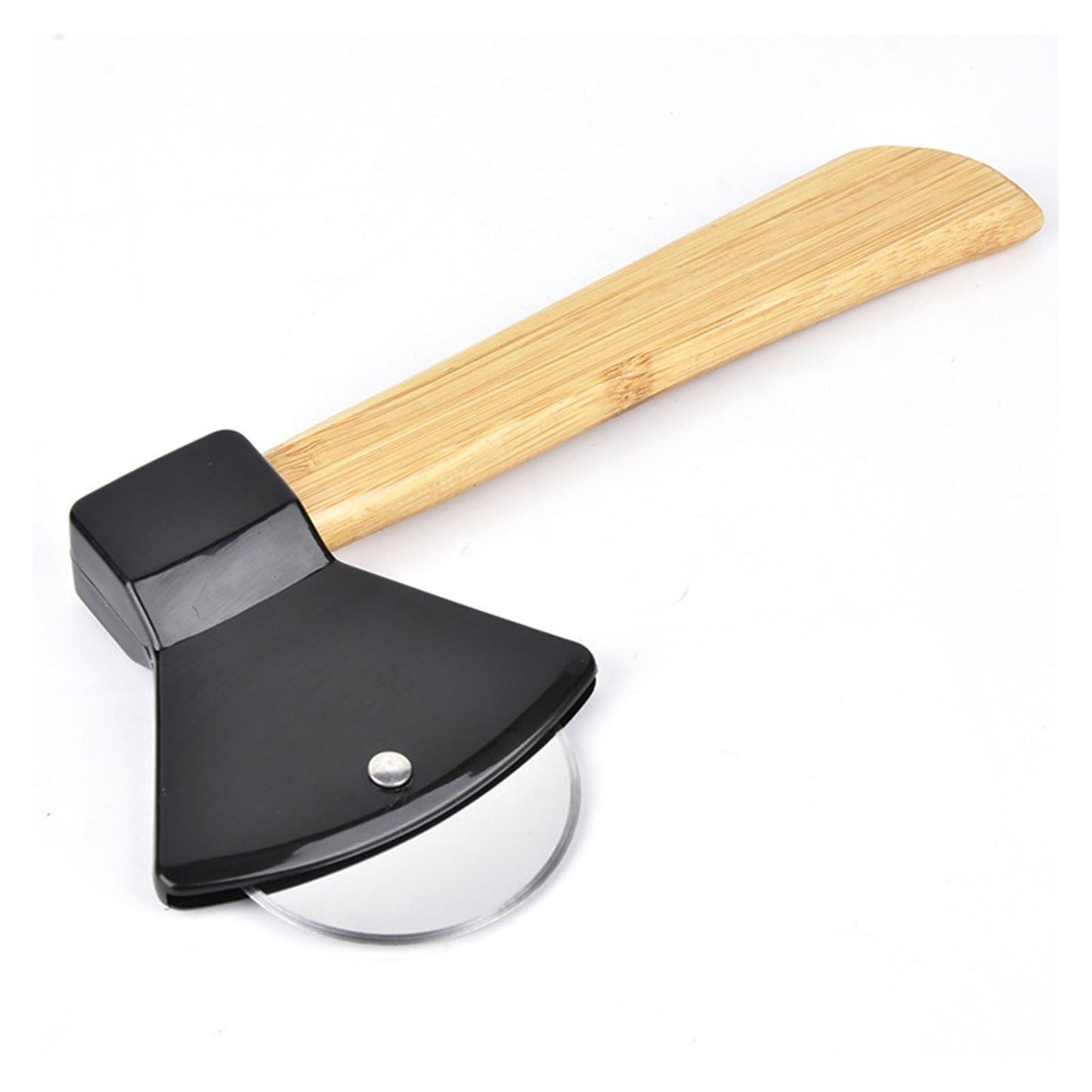 Pizza Knife 430 Steel PP Bamboo Handle Ergonomically Round Axe Pizza Cutter for Home Restaurants Black V1294-YM0512-3118220249311