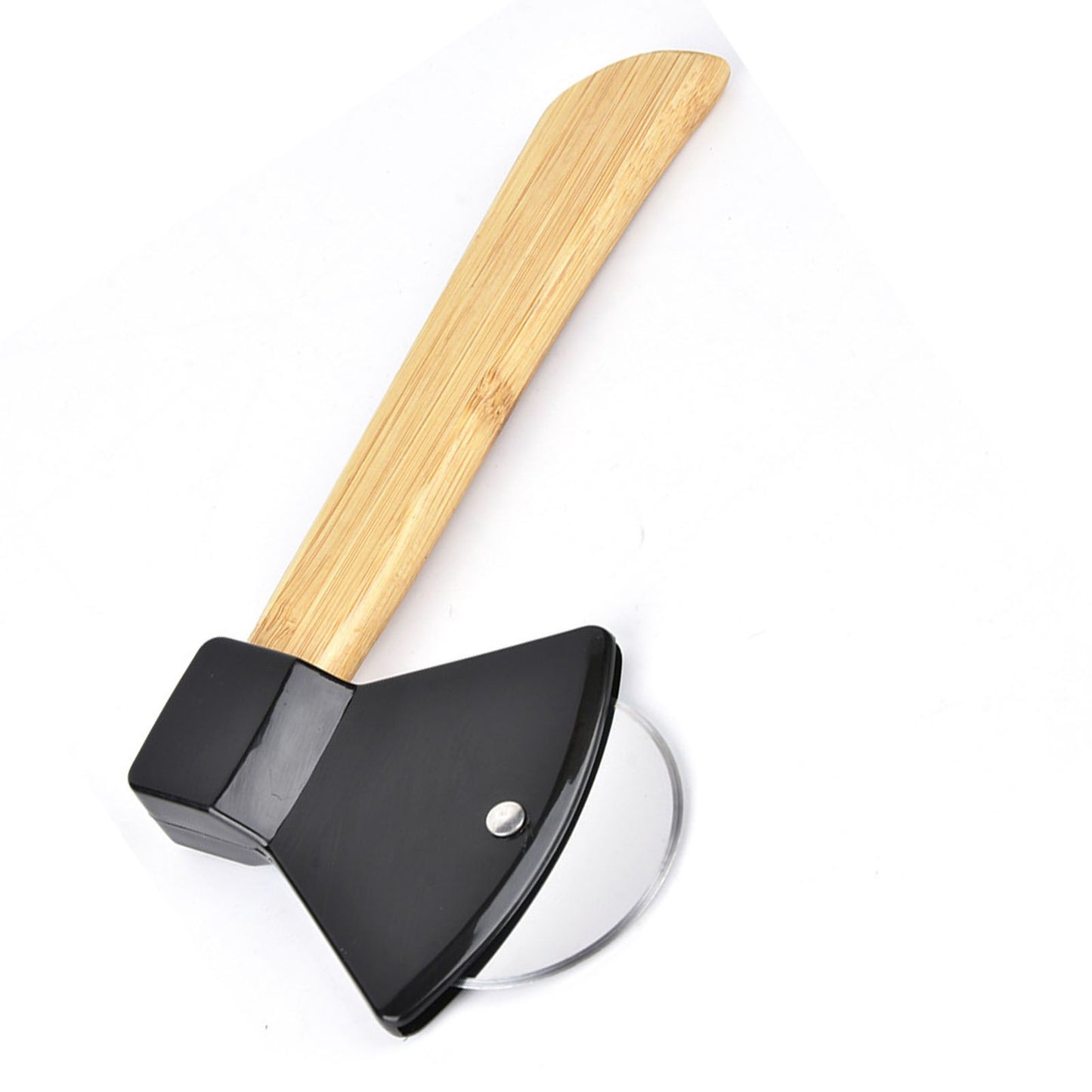 Pizza Knife 430 Steel PP Bamboo Handle Ergonomically Round Axe Pizza Cutter for Home Restaurants Black V1294-YM0512-3118220249311