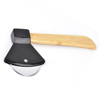 Pizza Knife 430 Steel PP Bamboo Handle Ergonomically Round Axe Pizza Cutter for Home Restaurants Black V1294-YM0512-3118220249311