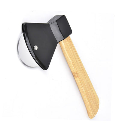 Pizza Knife 430 Steel PP Bamboo Handle Ergonomically Round Axe Pizza Cutter for Home Restaurants Black V1294-YM0512-3118220249311