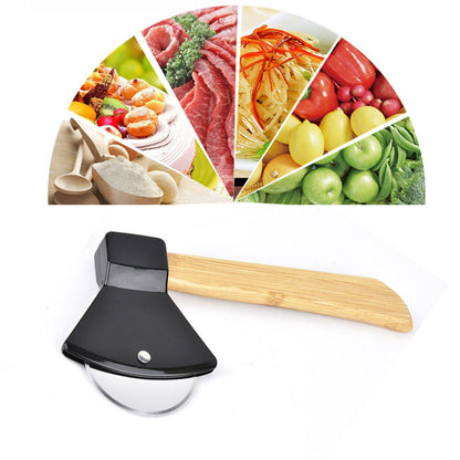 Pizza Knife 430 Steel PP Bamboo Handle Ergonomically Round Axe Pizza Cutter for Home Restaurants Black V1294-YM0512-3118220249311