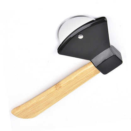 Pizza Knife 430 Steel PP Bamboo Handle Ergonomically Round Axe Pizza Cutter for Home Restaurants Black V1294-YM0512-3118220249311
