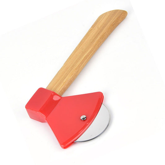 Pizza Knife 430 Steel PP Bamboo Handle Ergonomically Round Axe Pizza Cutter for Home Restaurants Red V1294-YM0512-3118220249312