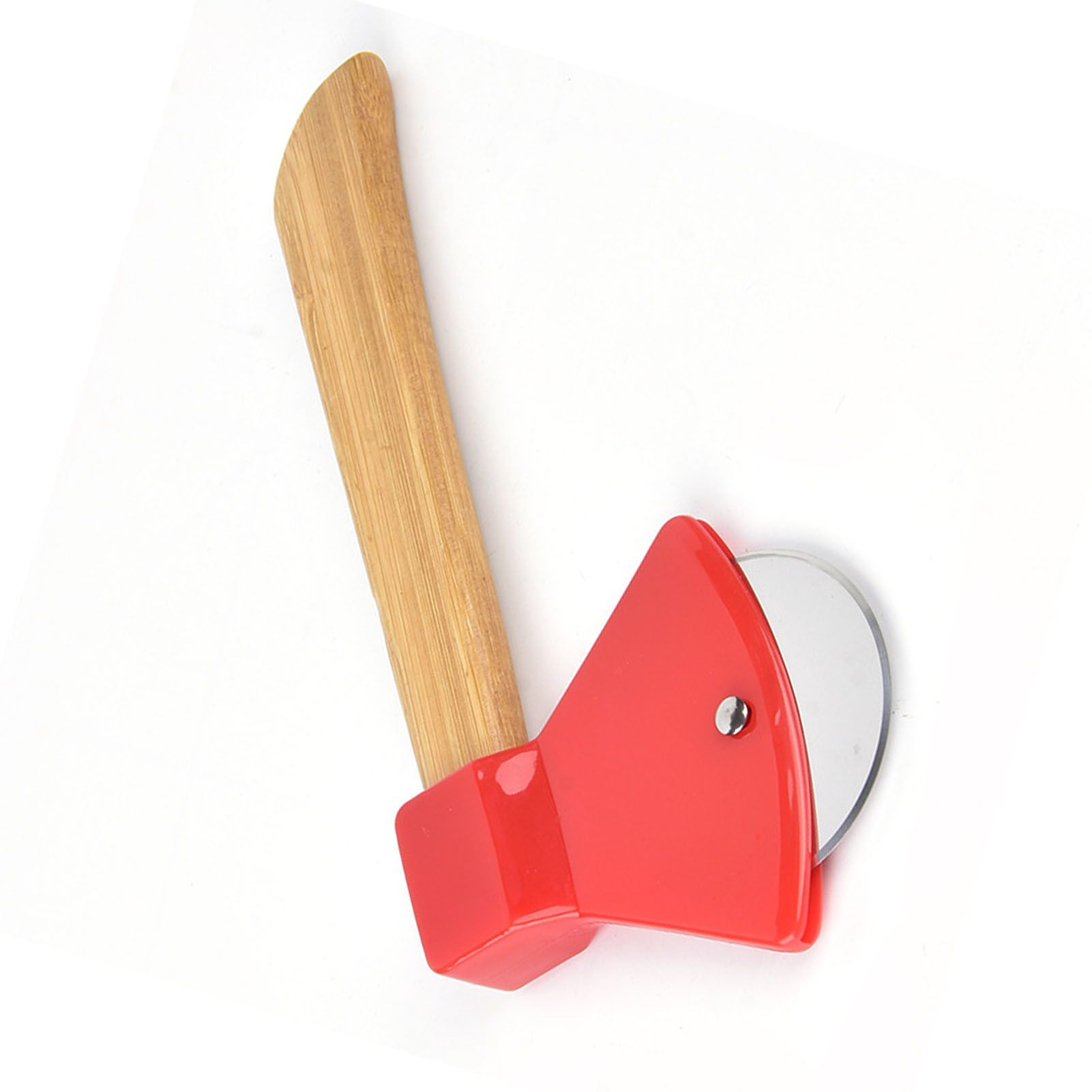 Pizza Knife 430 Steel PP Bamboo Handle Ergonomically Round Axe Pizza Cutter for Home Restaurants Red V1294-YM0512-3118220249312