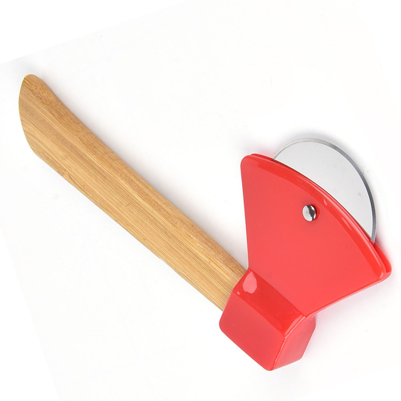 Pizza Knife 430 Steel PP Bamboo Handle Ergonomically Round Axe Pizza Cutter for Home Restaurants Red V1294-YM0512-3118220249312
