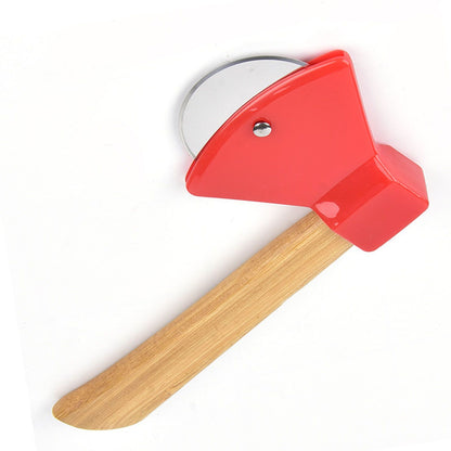 Pizza Knife 430 Steel PP Bamboo Handle Ergonomically Round Axe Pizza Cutter for Home Restaurants Red V1294-YM0512-3118220249312