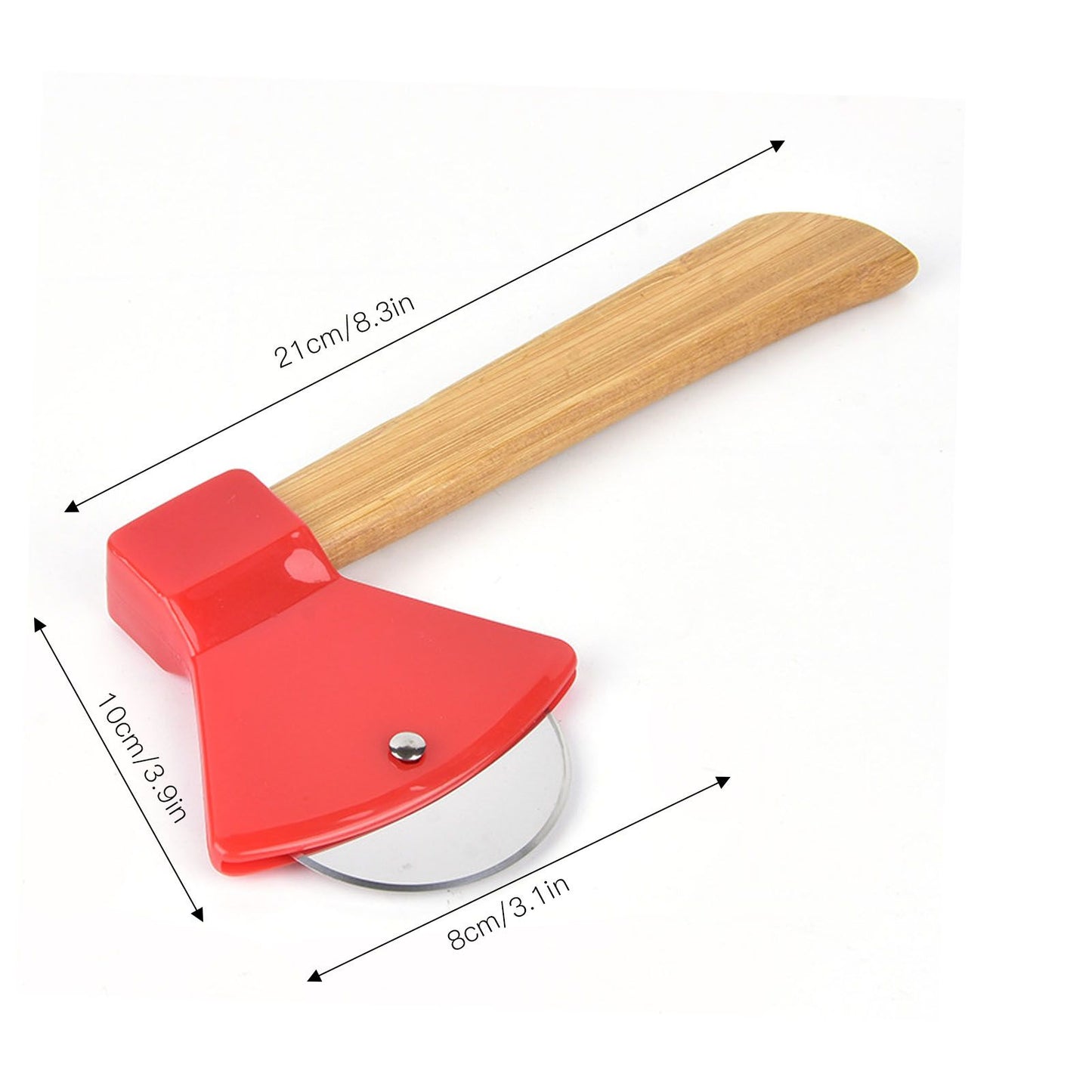 Pizza Knife 430 Steel PP Bamboo Handle Ergonomically Round Axe Pizza Cutter for Home Restaurants Red V1294-YM0512-3118220249312