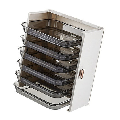 Kitchen Side Dishes Punch Free Foldable PET 6 Layers Wall Mounted Organization Rack Cooking Plates Storage V1294-YM0512-3118220256611