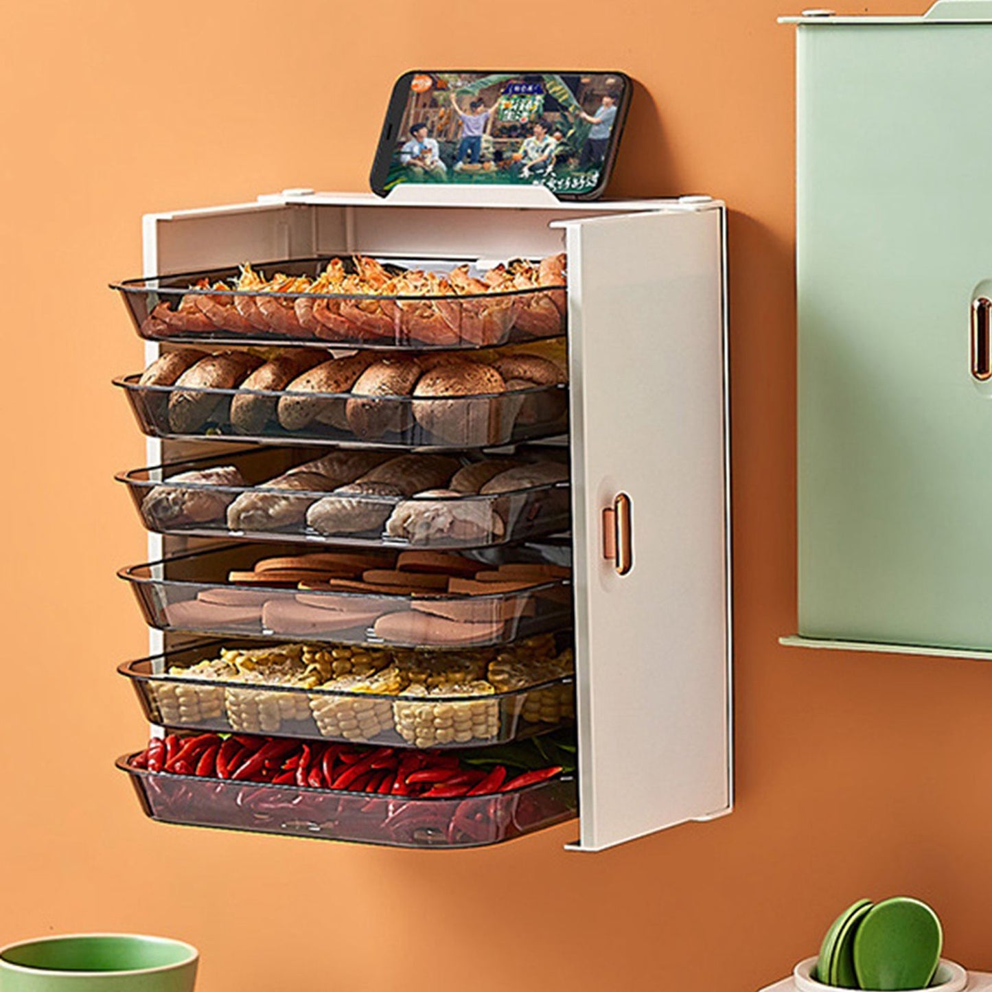 Kitchen Side Dishes Punch Free Foldable PET 6 Layers Wall Mounted Organization Rack Cooking Plates Storage V1294-YM0512-3118220256611