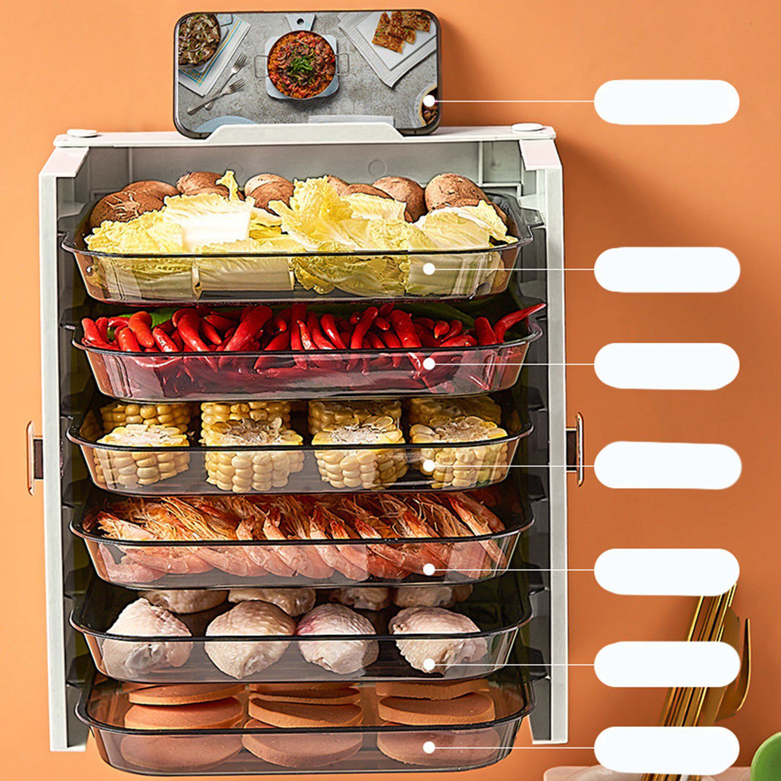 Kitchen Side Dishes Punch Free Foldable PET 6 Layers Wall Mounted Organization Rack Cooking Plates Storage V1294-YM0512-3118220256611