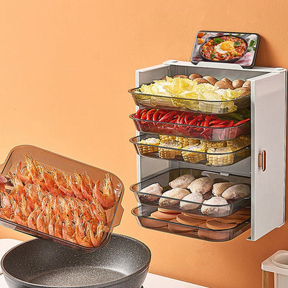 Kitchen Side Dishes Punch Free Foldable PET 6 Layers Wall Mounted Organization Rack Cooking Plates Storage V1294-YM0512-3118220256611