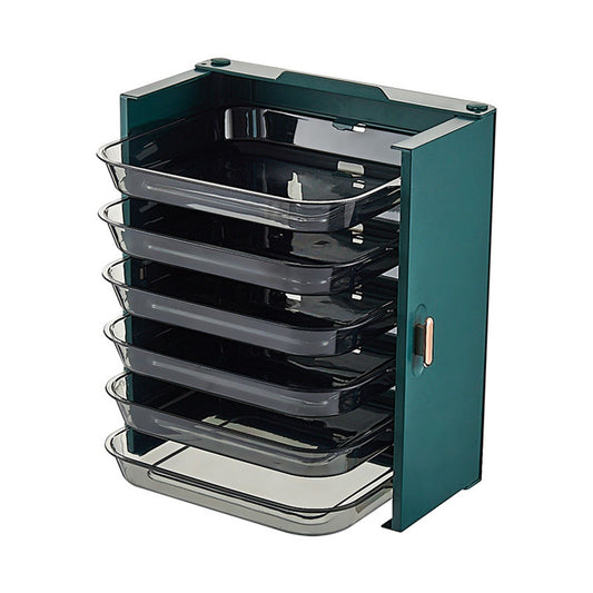 Kitchen Side Dishes Punch Free Foldable PET 6 Layers Wall Mounted Organization Rack Cooking Plates Storage V1294-YM0512-3118220256612