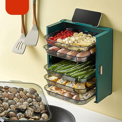 Kitchen Side Dishes Punch Free Foldable PET 6 Layers Wall Mounted Organization Rack Cooking Plates Storage V1294-YM0512-3118220256612