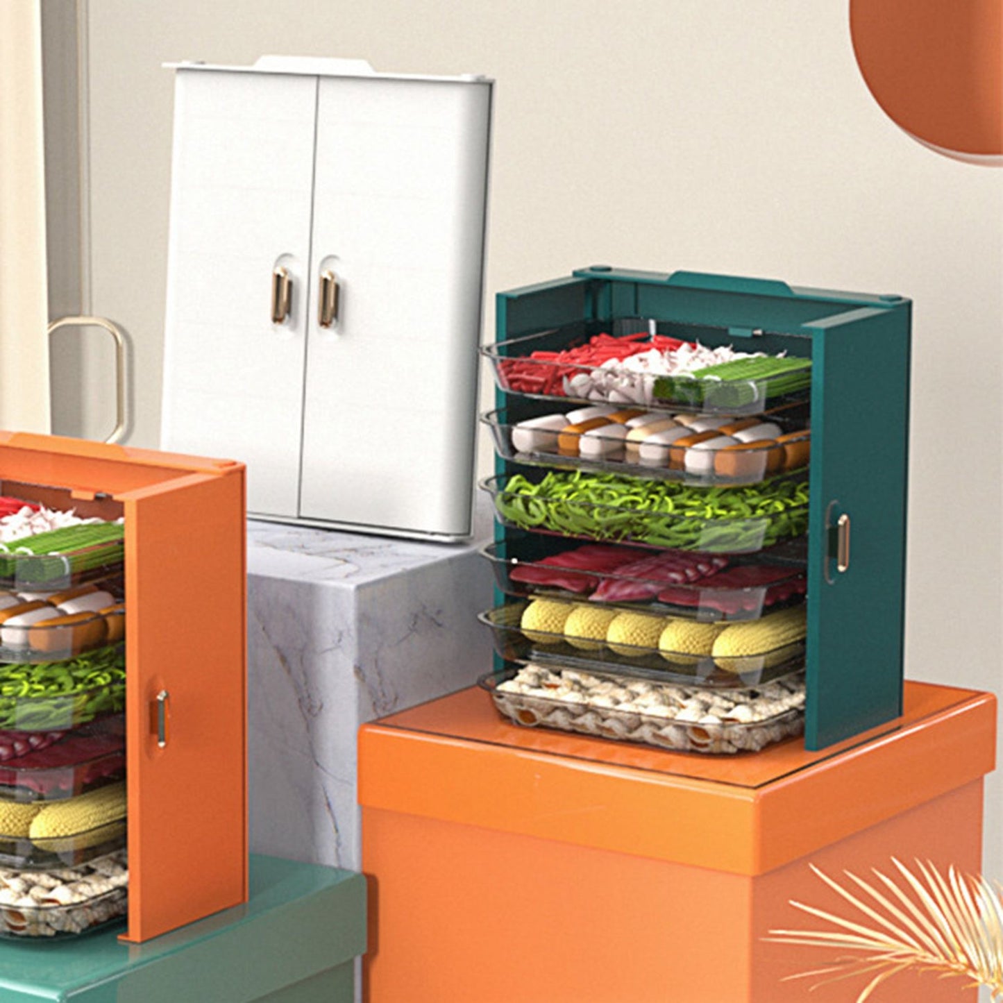 Kitchen Side Dishes Punch Free Foldable PET 6 Layers Wall Mounted Organization Rack Cooking Plates Storage V1294-YM0512-3118220256612
