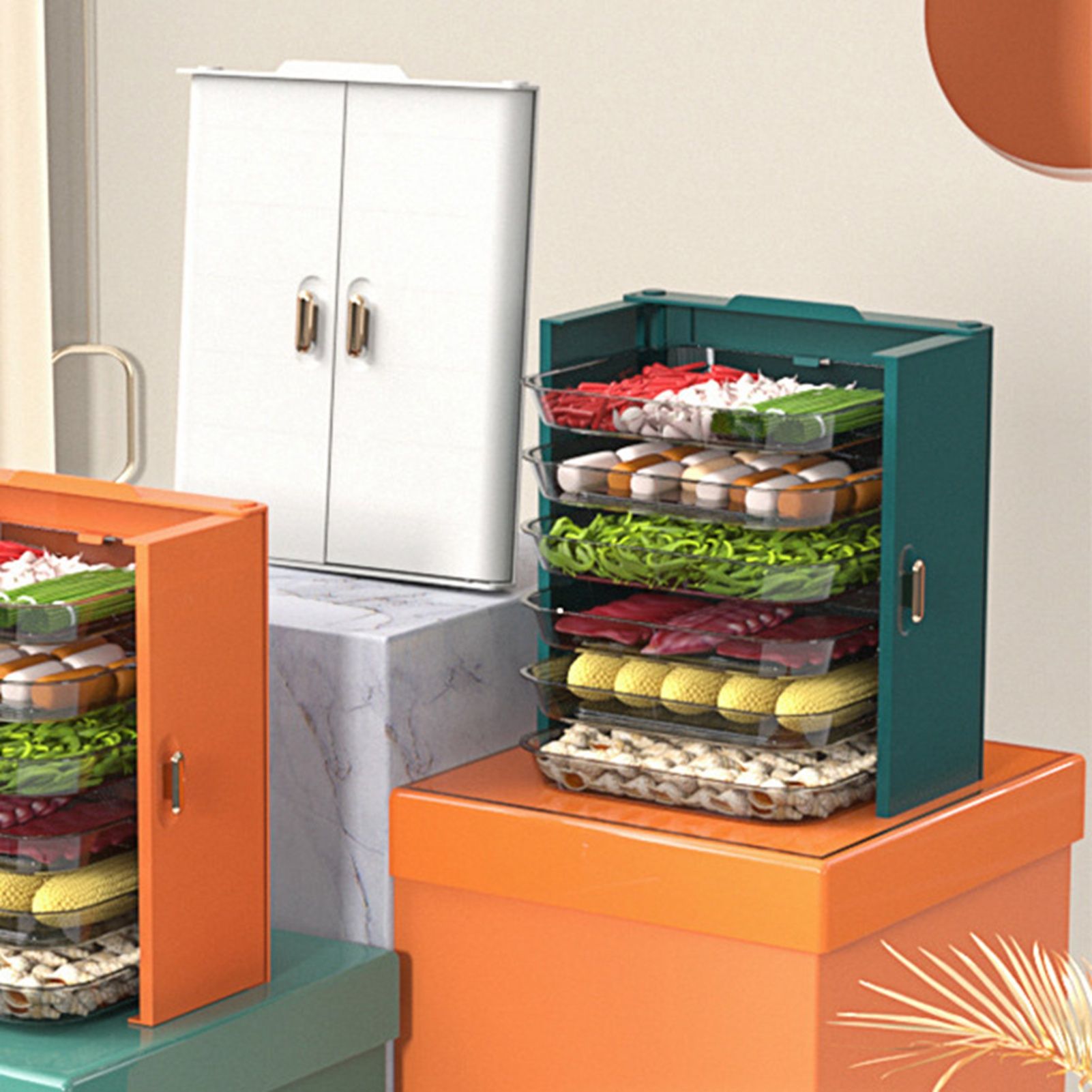 Kitchen Side Dishes Punch Free Foldable PET 6 Layers Wall Mounted Organization Rack Cooking Plates Storage V1294-YM0512-3118220256612