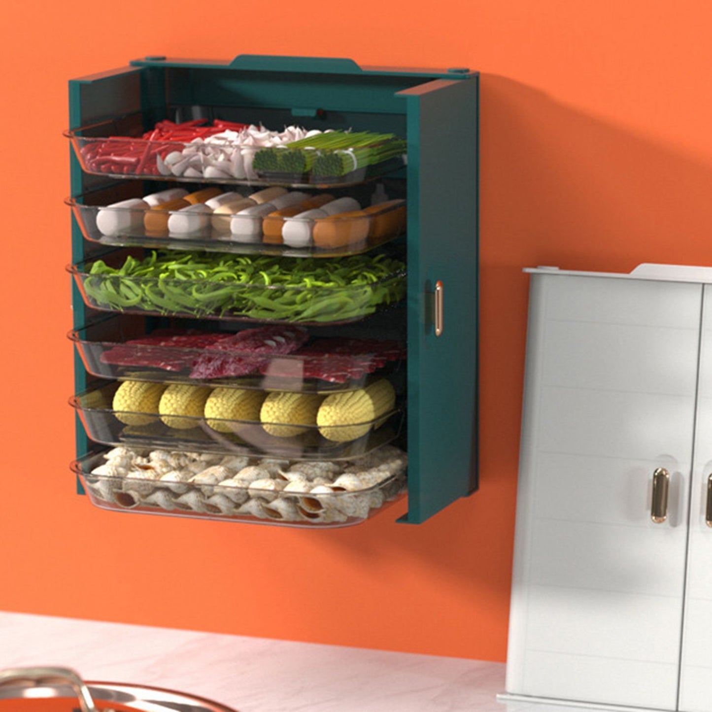 Kitchen Side Dishes Punch Free Foldable PET 6 Layers Wall Mounted Organization Rack Cooking Plates Storage V1294-YM0512-3118220256612