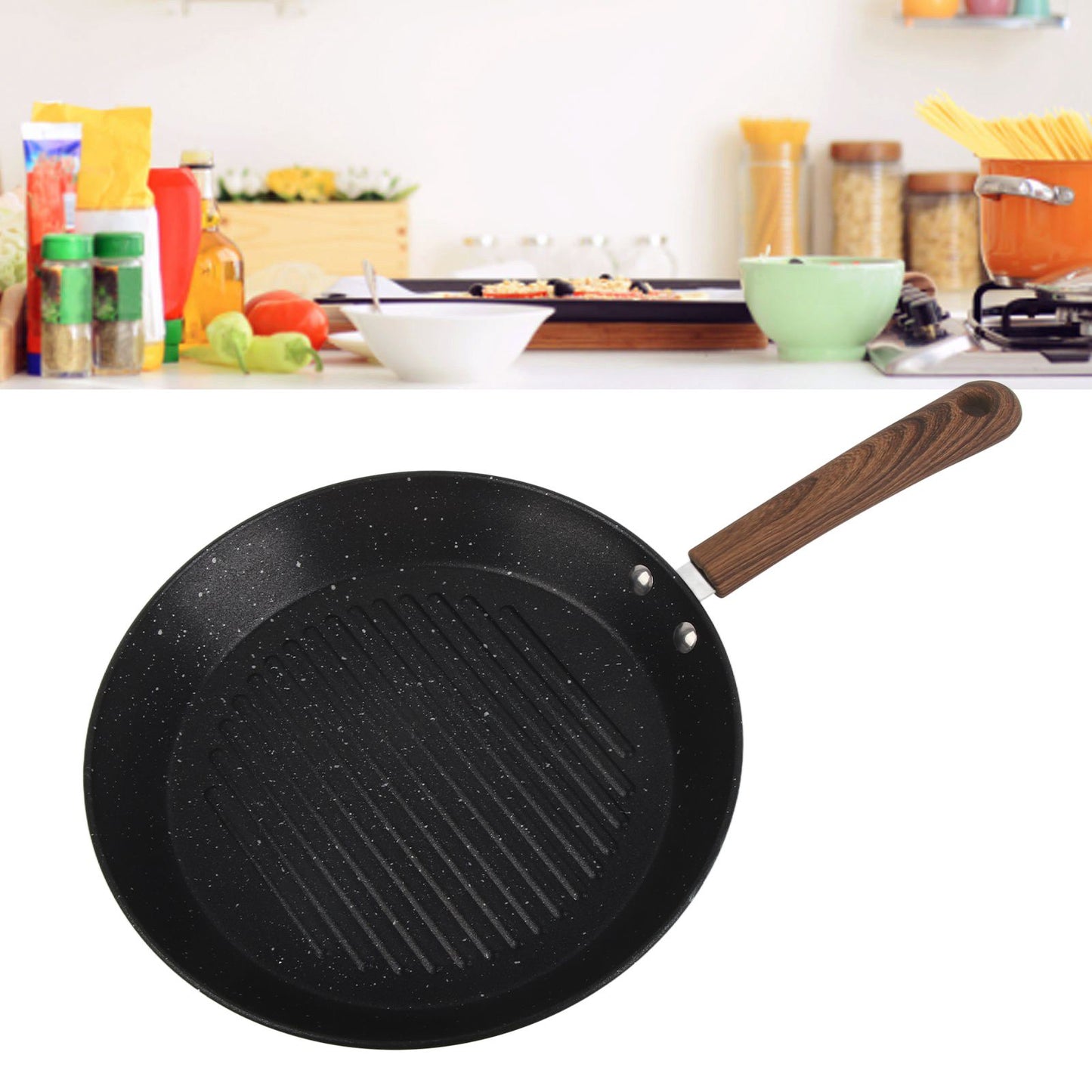 Round Grill Pan Universal Non Stick Multifunctional Flat Bottom Frying Pan for Breakfast V1294-YM0512-3118220257711