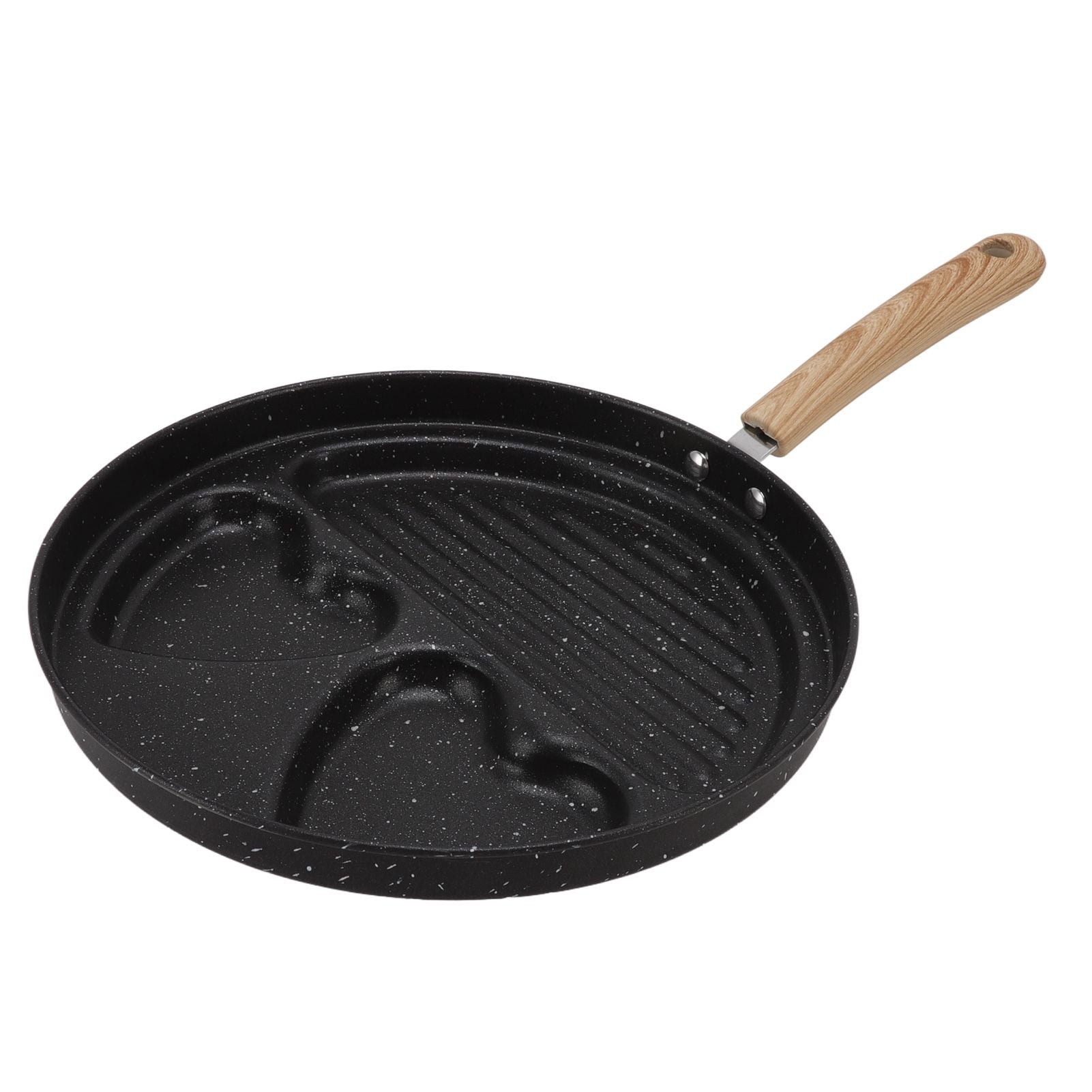 Egg Steak Divided Frying Pan 3 in 1 Multifunctional Prevent Stick Egg Beef Steak Cooker Pan for Home V1294-YM0512-3118220257811