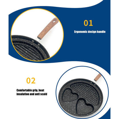Egg Steak Divided Frying Pan 3 in 1 Multifunctional Prevent Stick Egg Beef Steak Cooker Pan for Home V1294-YM0512-3118220257811