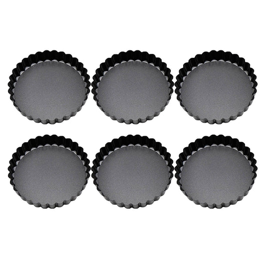 6 Pcs Mini Cake Mould with Removable Bottom 3 Inch Egg Tart Mould Muffin Pans Black Round for Dessert Baking V1294-YM0512-3118220261411