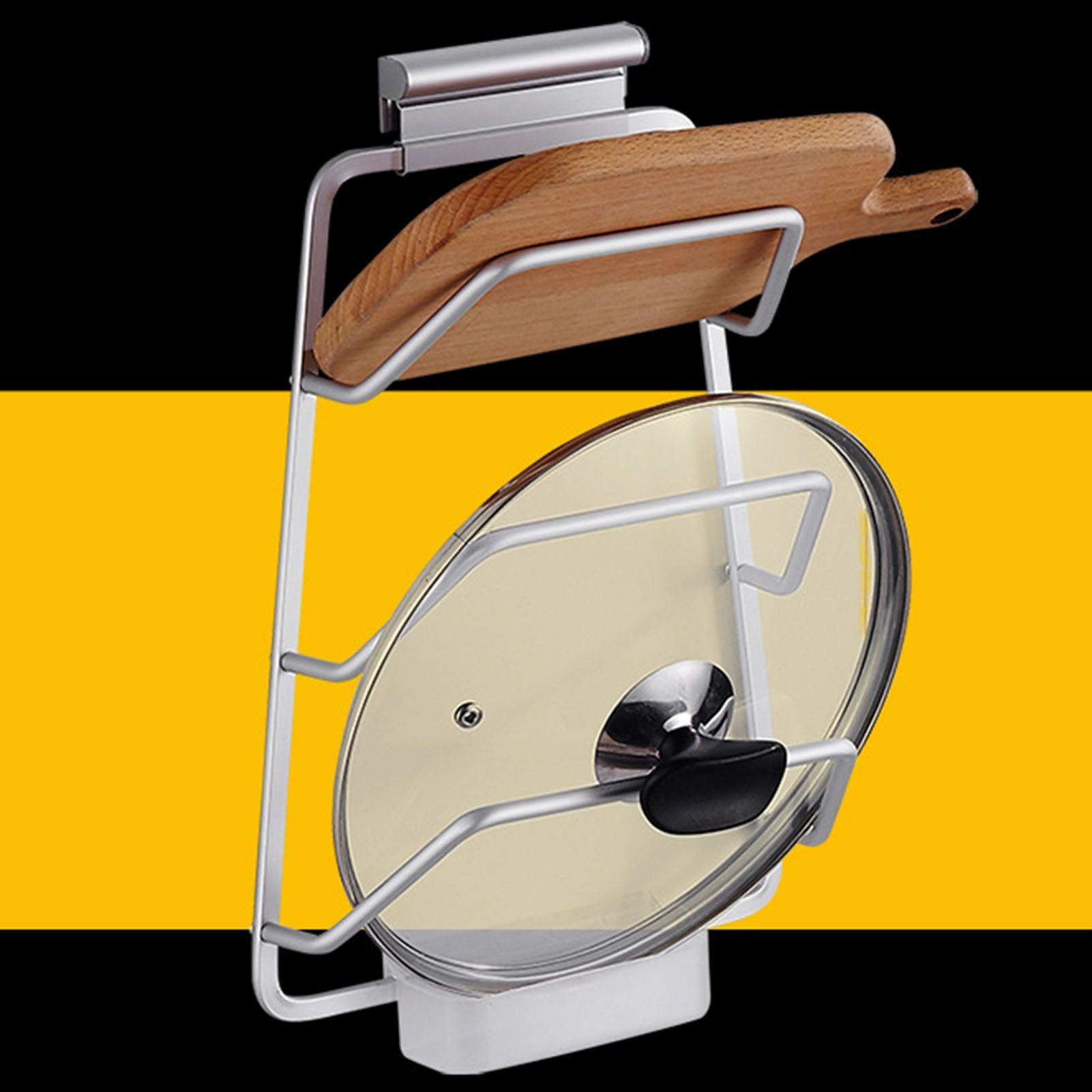 Pot Lid Holder Drilling Free Wall Mounted Space Saving Aluminium Hand Polishing Rustproof for Kitchen 2 Layer V1294-YM0512-3118220264711