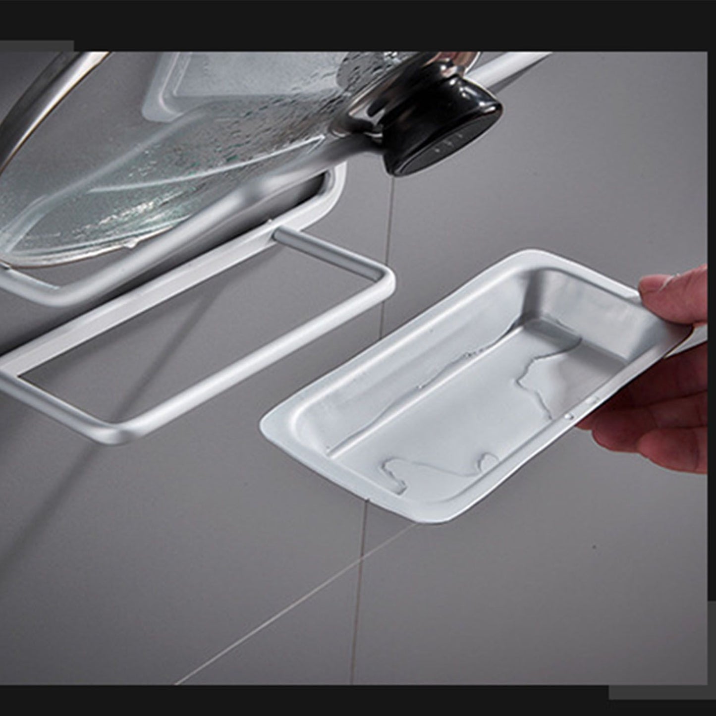 Pot Lid Holder Drilling Free Wall Mounted Space Saving Aluminium Hand Polishing Rustproof for Kitchen 2 Layer V1294-YM0512-3118220264711
