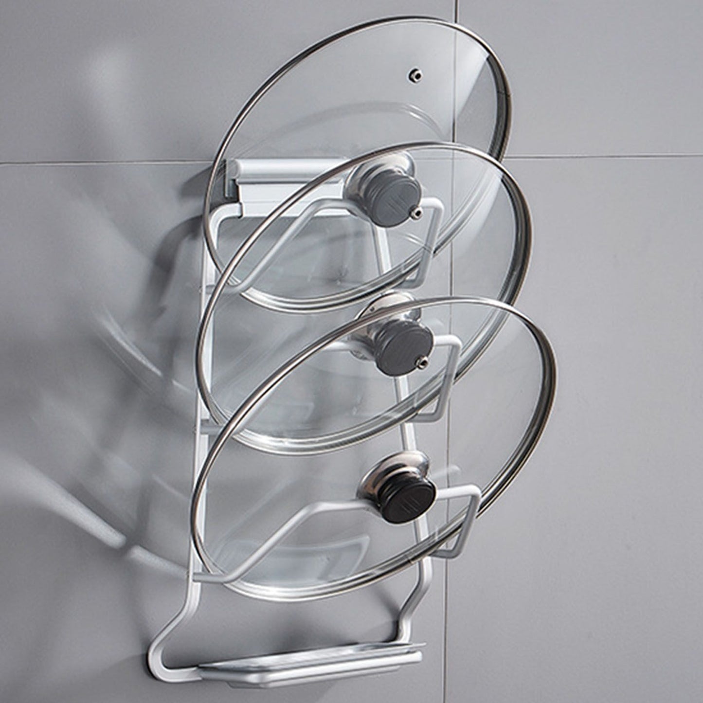 Pot Lid Holder Drilling Free Wall Mounted Space Saving Aluminium Hand Polishing Rustproof for Kitchen 3 Layer V1294-YM0512-3118220264712