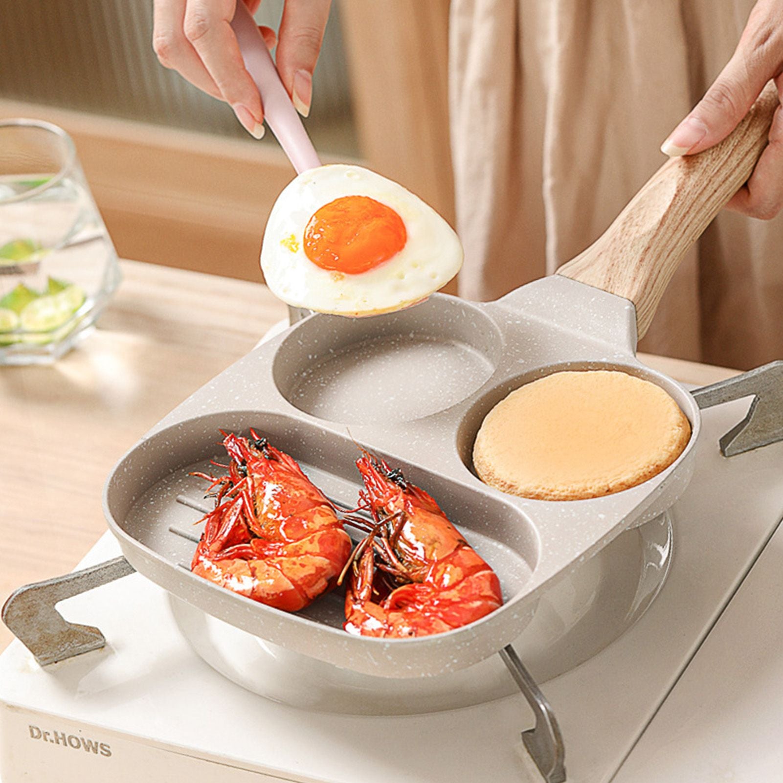 3 in 1 Breakfast Pan Nonstick Aluminum Alloy Labor Saving Pancake Frying Pan for Egg Bacon Universal Type V1294-YM0512-3118220265212