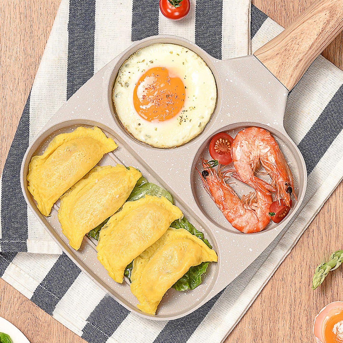 3 in 1 Breakfast Pan Nonstick Aluminum Alloy Labor Saving Pancake Frying Pan for Egg Bacon Universal Type V1294-YM0512-3118220265212