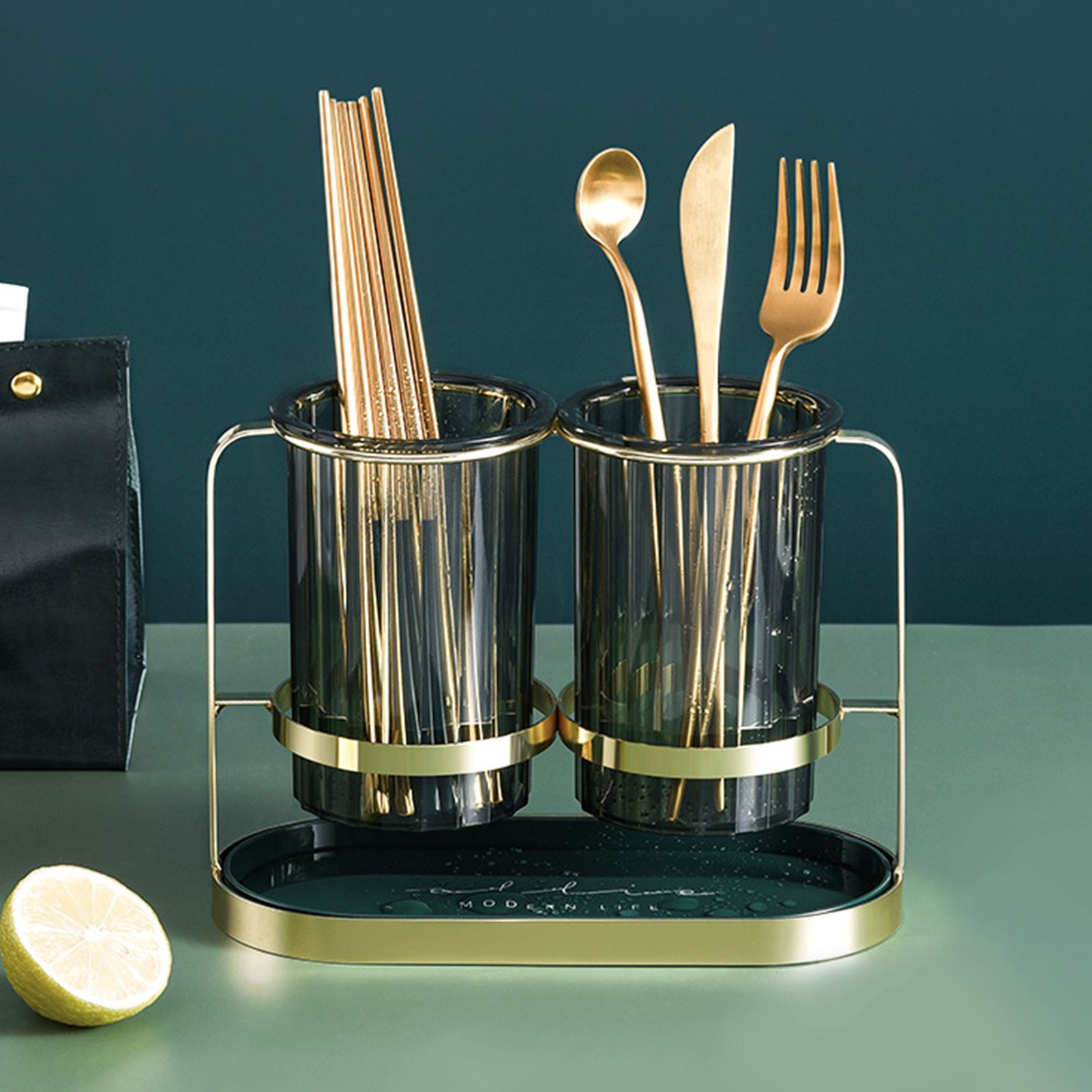 Chopsticks Drying Holder Iron PET Transparent Chopsticks Drying Caddy for Spoons Kitchen Green Gold V1294-YM0512-3118220266212
