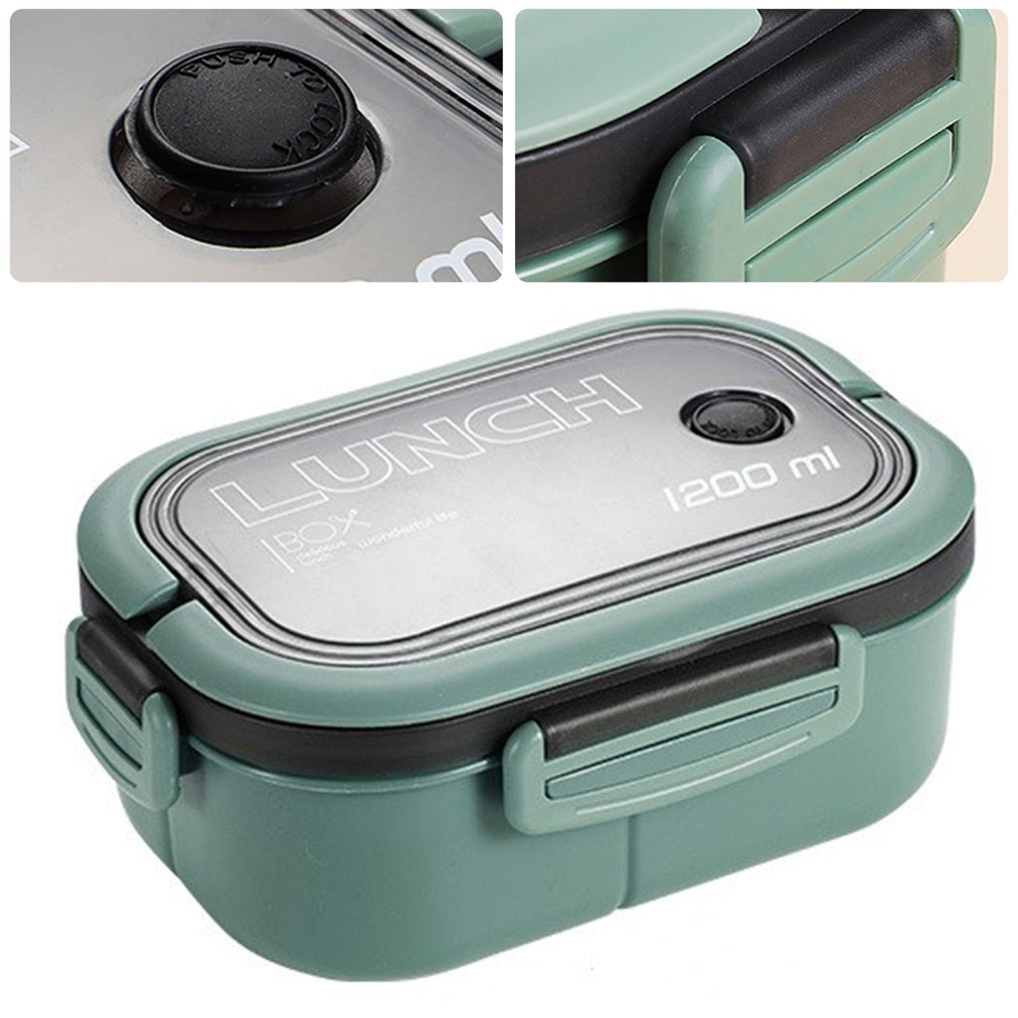 1200ml Bento Lunch Box Double Layer Insulation Lunch Box Container with Fork Spoon for Students Office V1294-YM0512-3118220267411
