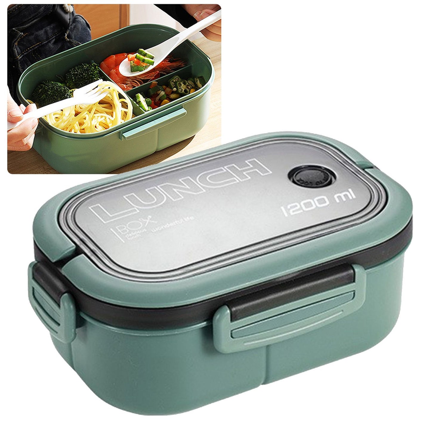 1200ml Bento Lunch Box Double Layer Insulation Lunch Box Container with Fork Spoon for Students Office V1294-YM0512-3118220267411
