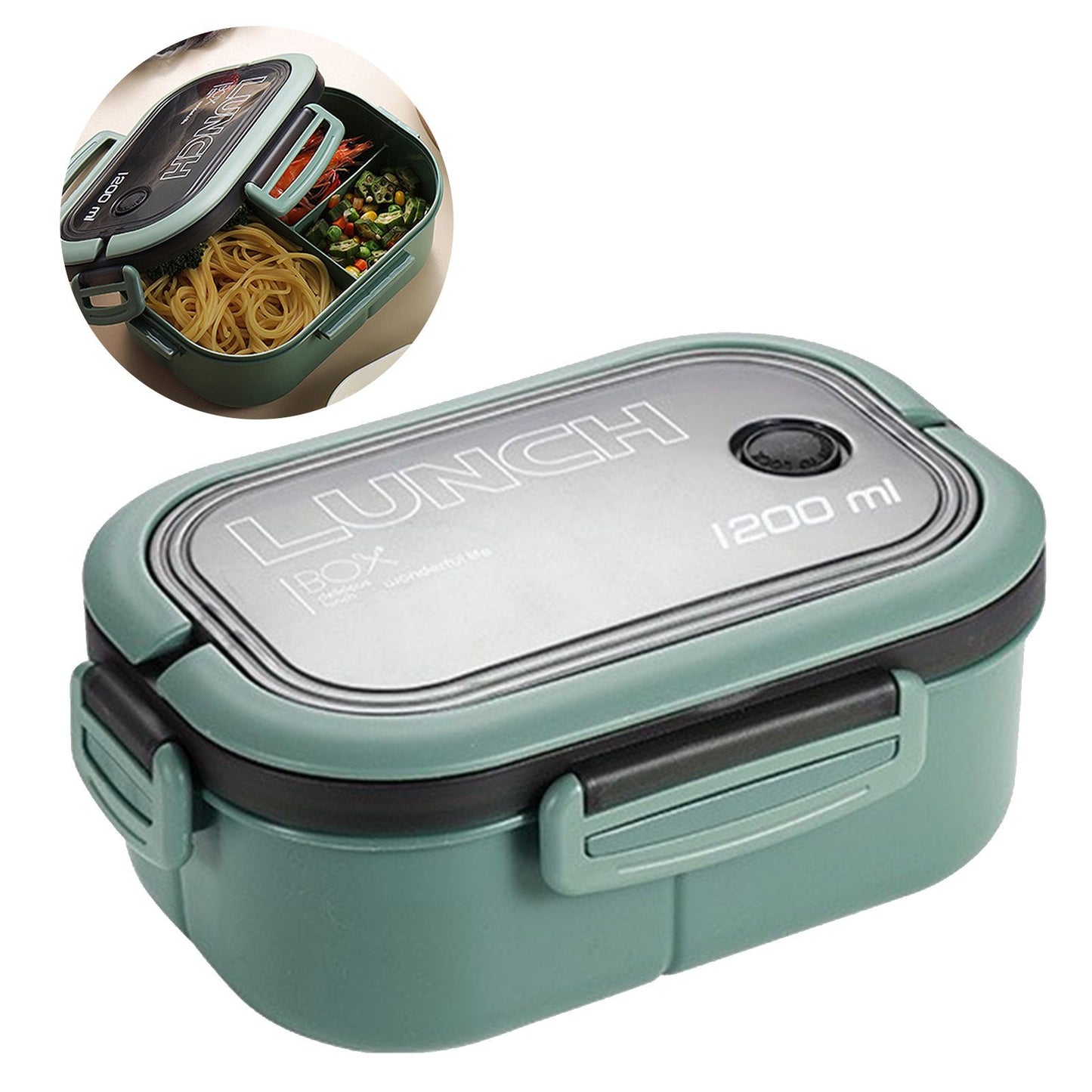 1200ml Bento Lunch Box Double Layer Insulation Lunch Box Container with Fork Spoon for Students Office V1294-YM0512-3118220267411